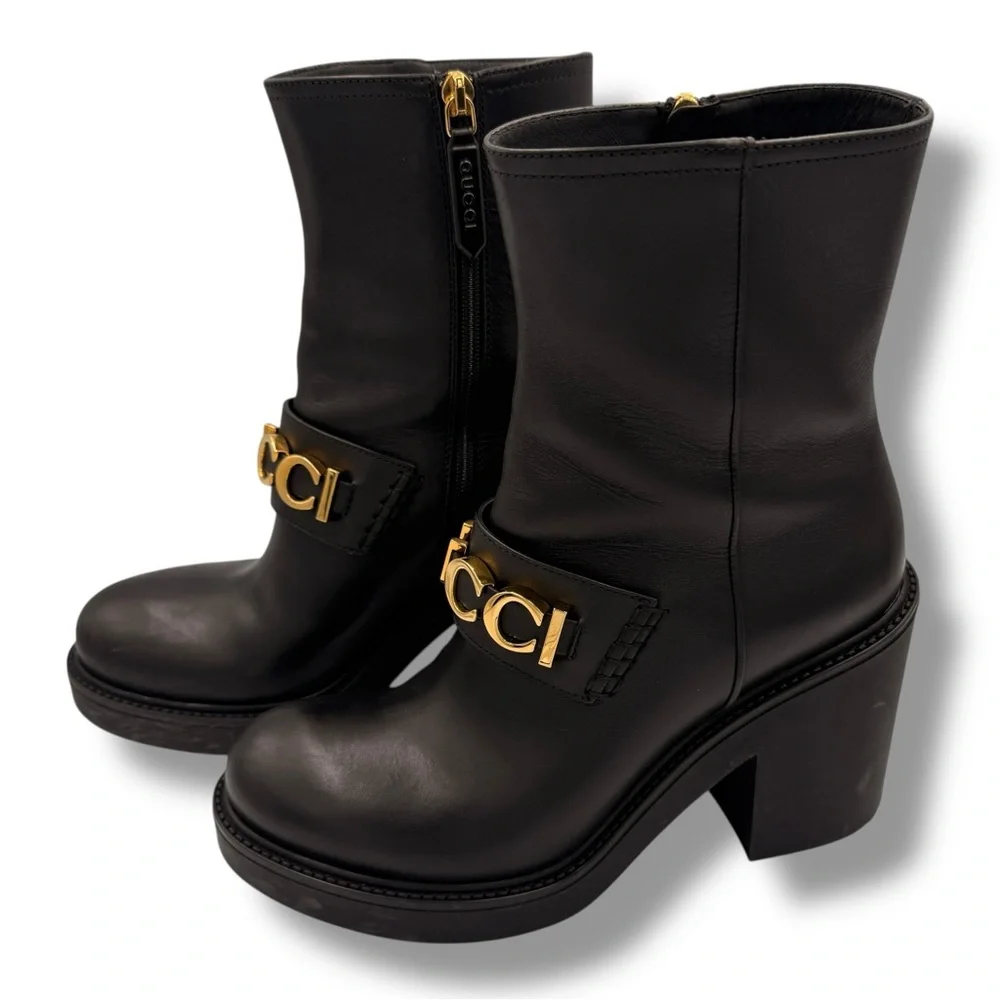 Gucci Logo Ankle Boots Black Leather – EU 37 - Picture 3 of 16